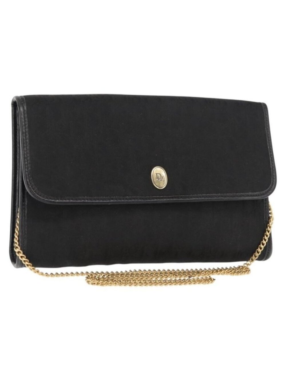 EX00335 Authentic Christian Dior Trotter Canvas Chain Shoulder Bag Black Gold - Picture 1 of 16
